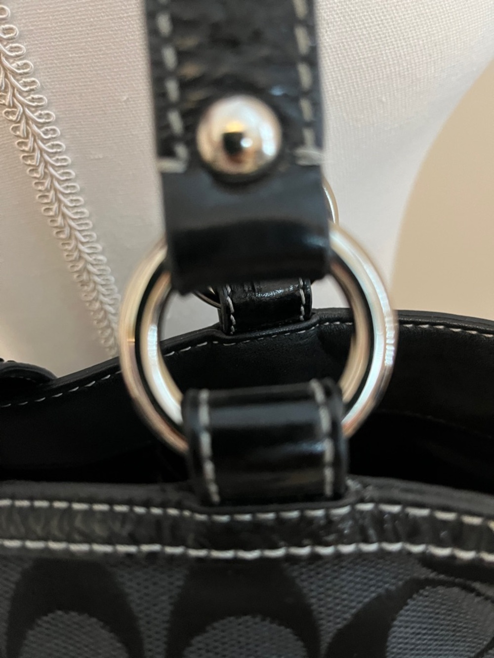 Coach Black Signature Canvas Shoulder Bag with Leather Trim - Picture 6 of 9